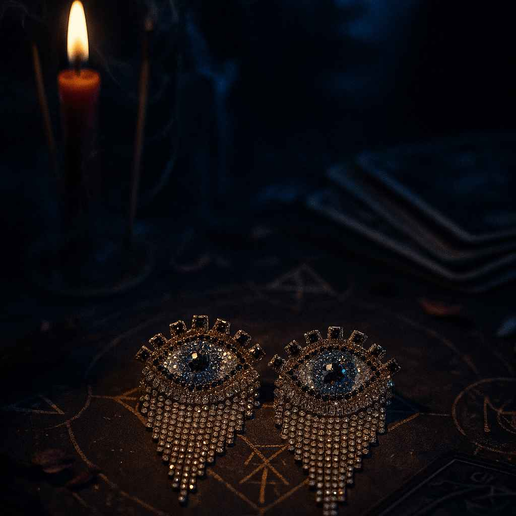 Evil Eye Chain Tassel Earrings