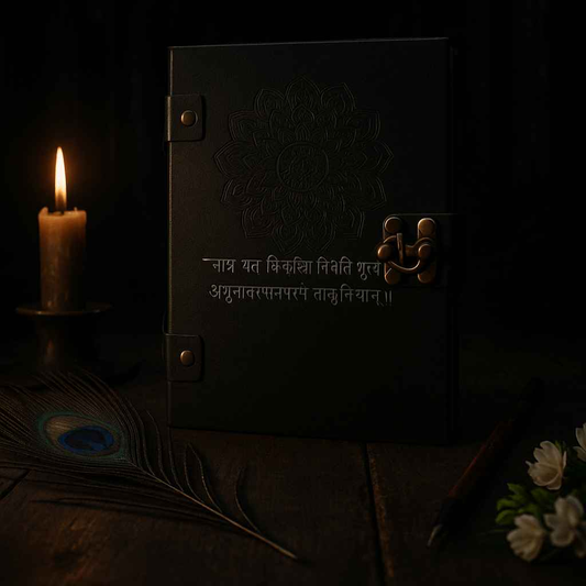 Embrace tradition and introspection with this elegant A5 diary adorned with a sacred Sanskrit shlok,
