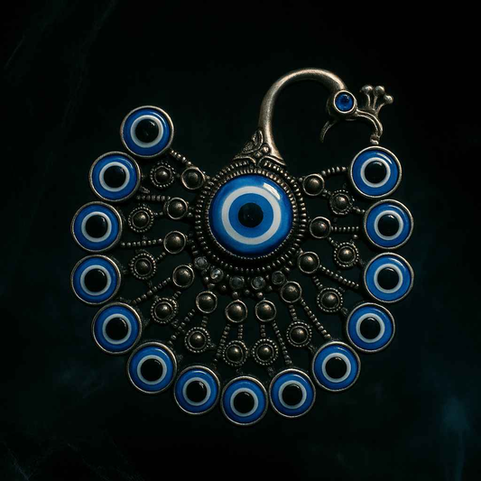 Mystical Peacock Pendant with Evil Eyes